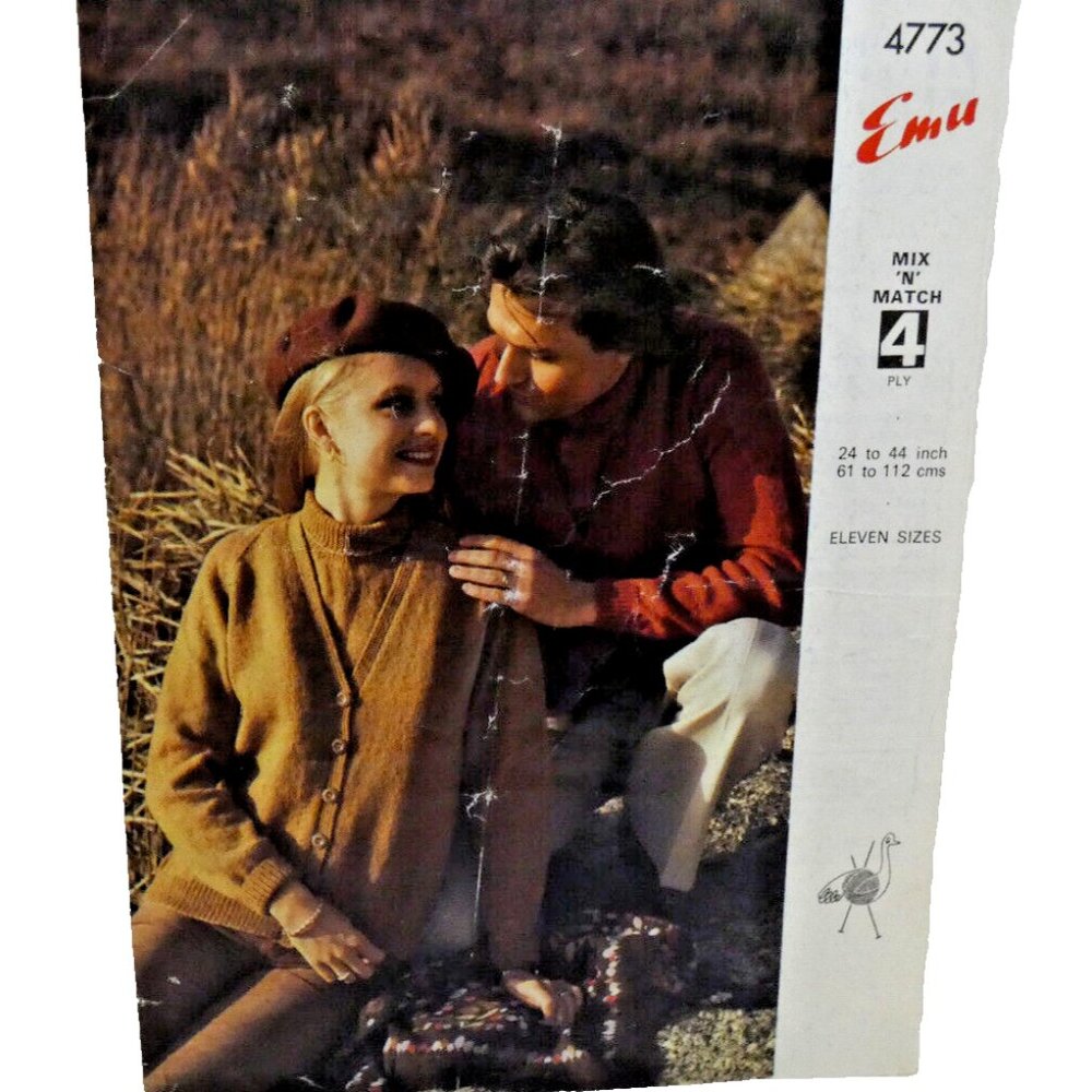 Pattern Cardigan Neck Inset Vintage Emu Double Knitting Worsted Weight Wool Yarn